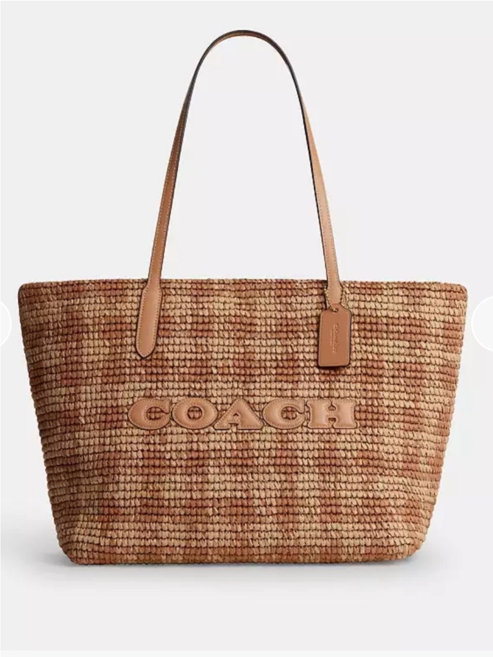 COACH City Tote Bag Woven Straw Leather in Natural Tan and Brown